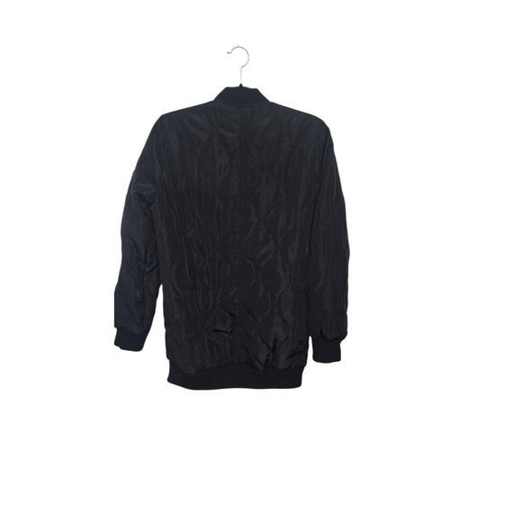 Love Tree Womens Black Quilted Bomber Jacket Longline Zip Front Medium - Picture 2 of 7